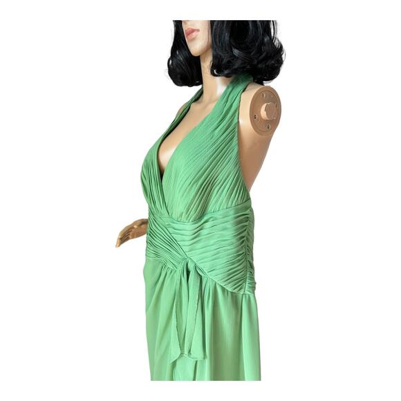 David’s Bridal Green Chiffon Halter Draped cascade Dress Style F12688 size 18 - Picture 16 of 16